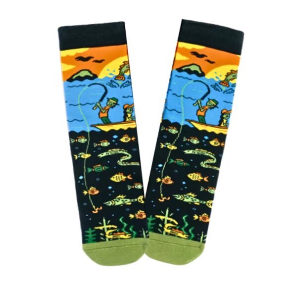 Adult Punny Humor Fishing Socks Mens Sock Size 8-11 NWT - Picture 4 of 4
